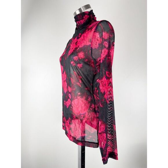 White House Black Market Pink Black LS Mesh Turtleneck Size Small Sheer - Picture 4 of 8